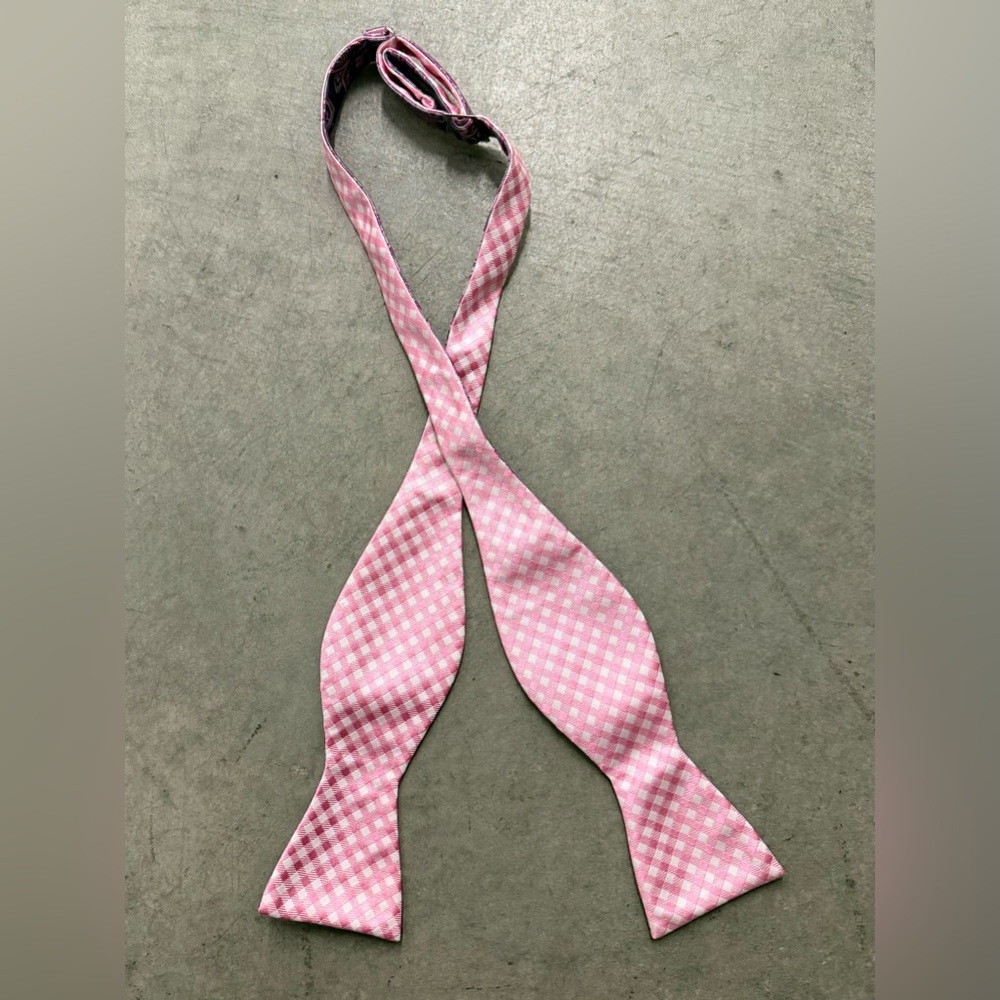 Hermosa New York Adjustable Bow Tie Purple Paisley & Pink Check. Wedding Formal